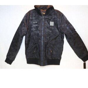 X-ray Patches Flight Jacket with Removable Hoodie Size Extra Large Black Camo